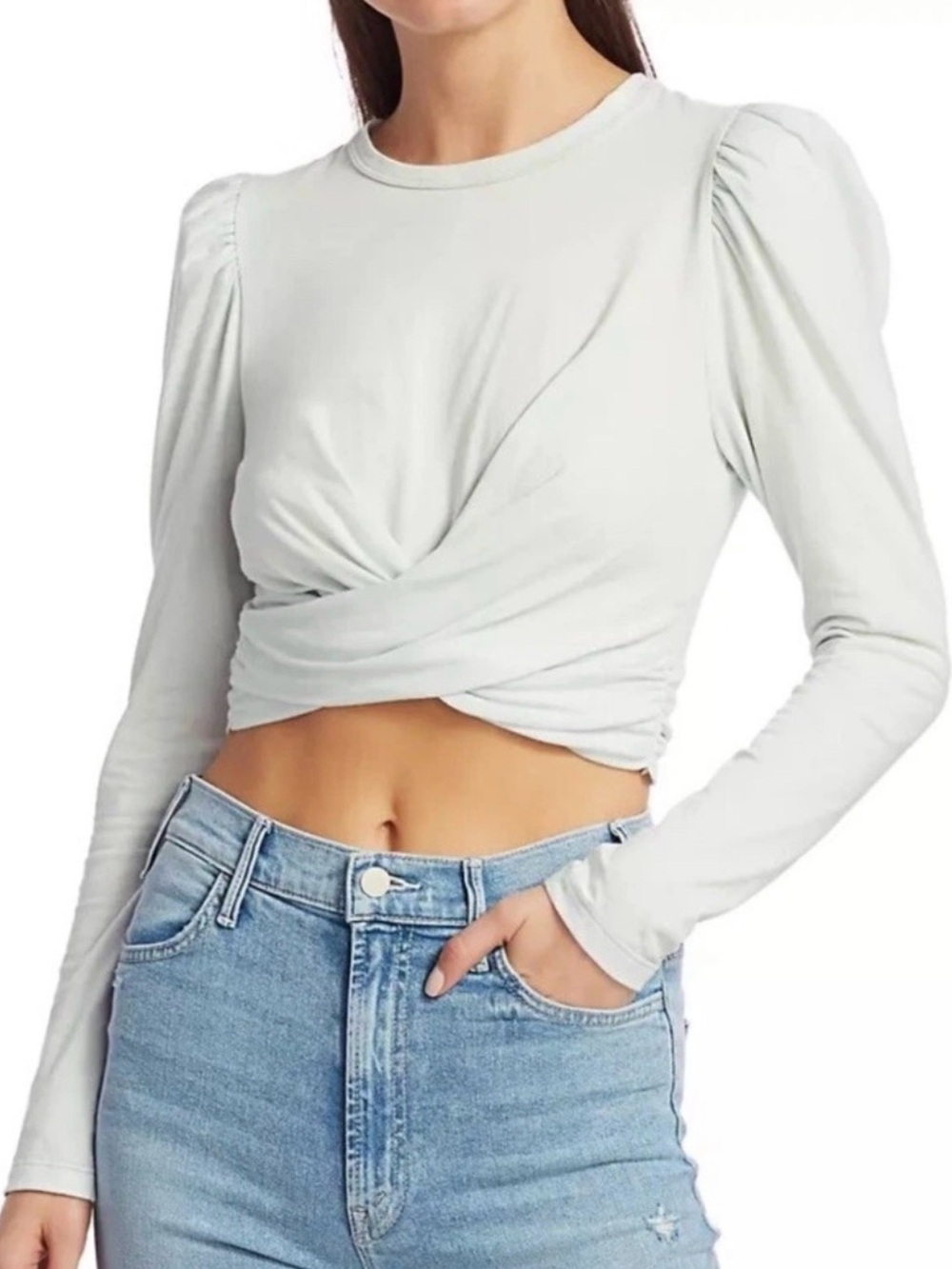 A.L.C. Mandy Twisted Long-Sleeve Crop Tee Mint